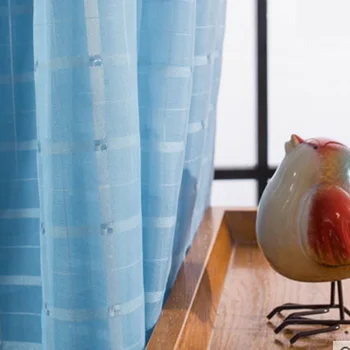 

Plaid stripe curtain window screening piaochuang voile white sheer curtain finished product