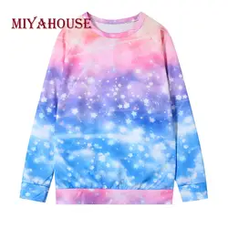 Miyahouse красочные блестящие пятиконечная звезда свободные хлопковые пуловеры с длинными рукавами Женский шею Для женщин Повседневное Осень