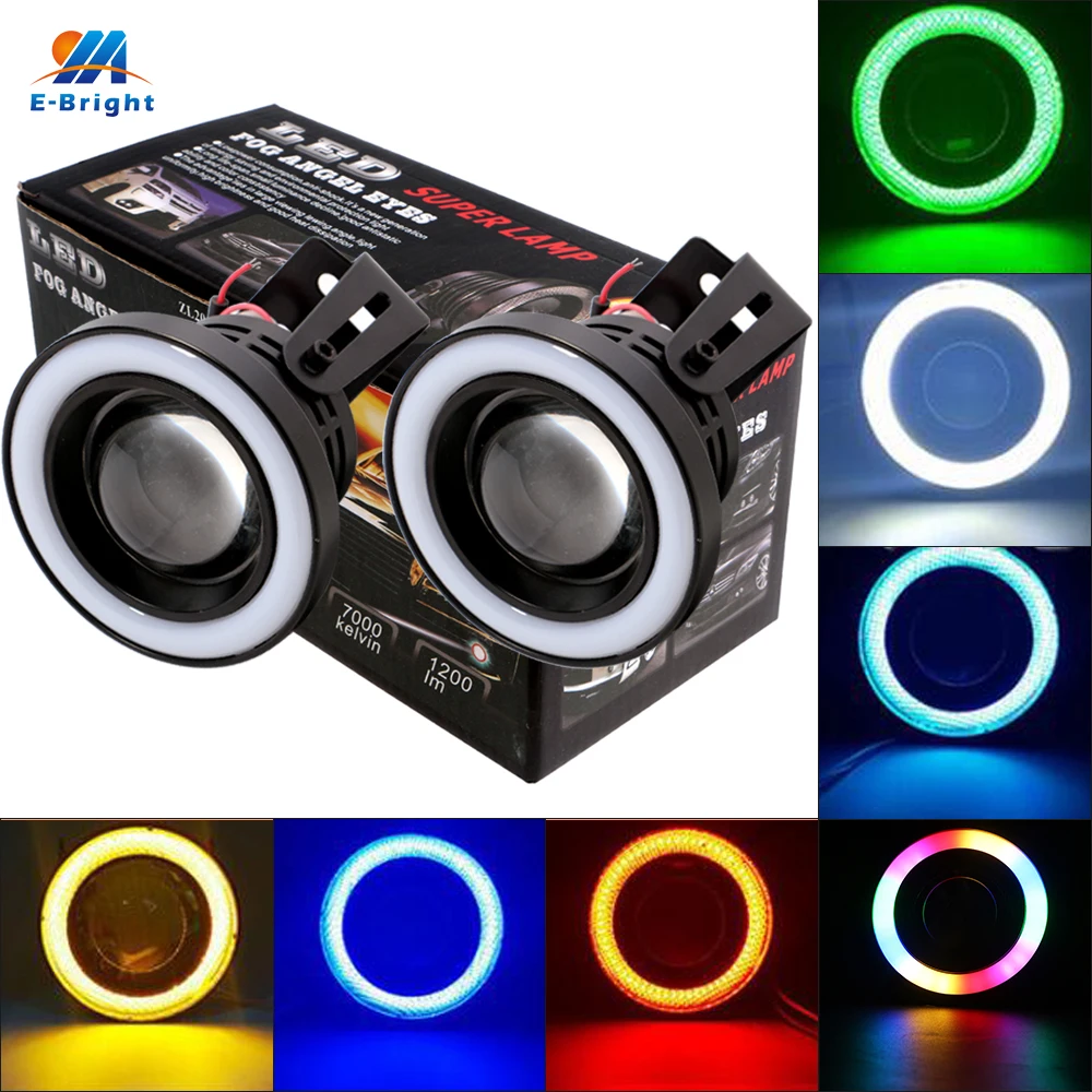 

1Set(2PCS) 10W Projector Halo Rings 2.5Inch 3Inch 3.5Inch 12V DC COB Fog Lamps White Angle Eyes 7 Colors Car Styling Day Lights