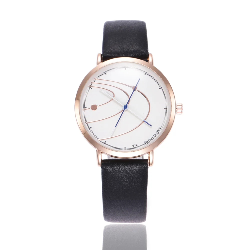 Женские часы 2018 модные новые женские кожаные аналоговые наручные часы Творческий указатель Кварцевые часы повседневное женское платье