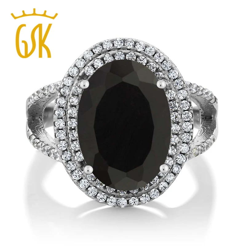 GemStoneKing 6 44 Ctw 14X10MM натуральный камень &quotчерный оникс&quot кольцо из стерлингового