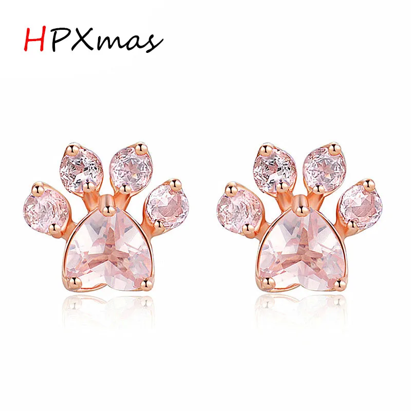 

HPXmas Trendy Cute Pink Cat Claw Bear and Dog Paw Shape Crystal Earrings Women Fashion Jewelry B61