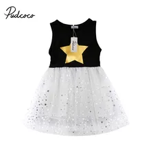 Летнее платье с блестками для маленьких девочек праздничные Детские платья принцессы без рукавов с принтом звезды От 1 до 6 лет