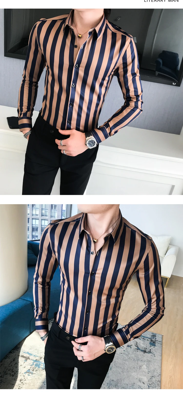 Camisa Masculina, осенние рубашки, мужская одежда, вертикальная полоса, уличная одежда, тонкая мужская рубашка, повседневная, с длинным рукавом, Chemise Homme, смокинг, рубашка