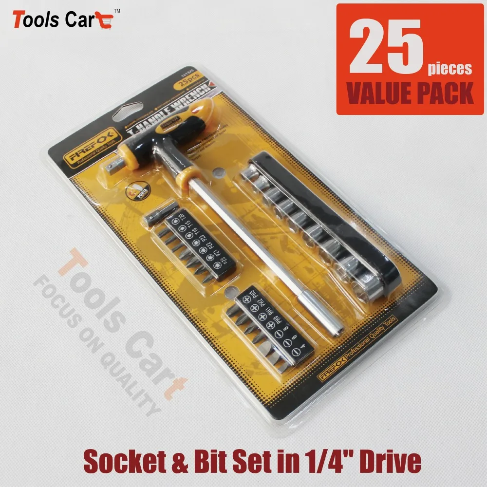 25pc Tools Set Household Garage Mechanics Sockets and Bits set in 1/4