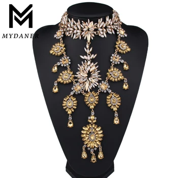 

New Fashion Long Maxi Statement Necklace Collar Luxury Rhinestone Ctystal Pendant Choker Chunky Necklace Wedding Jewelry