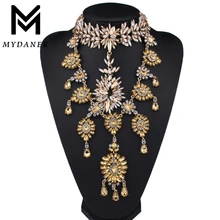 New Fashion Long Maxi Statement Necklace Collar Luxury Rhinestone Ctystal Pendant Choker Chunky Necklace Wedding Jewelry