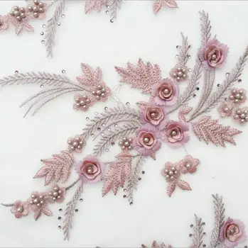 

Handmade Sew On 3D Bead Flower Patches Wedding Decoration DIY Embroidery Lace Applique Motif Sewing Accessories