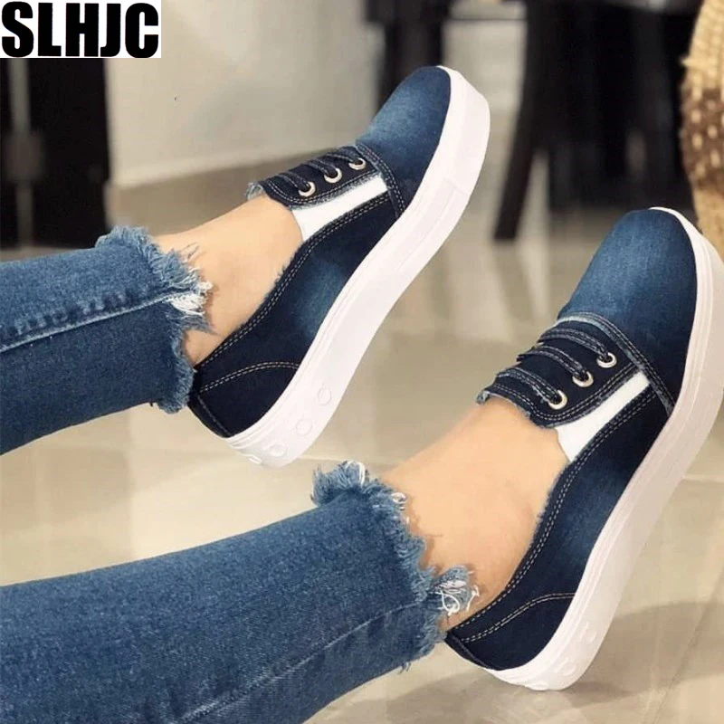 

SLHJC Casual Canvas Shoes Spring Autumn Flat Heel Slip On Women Cozy Daily Walk Shoes Flats Plus Size Female Sneakers