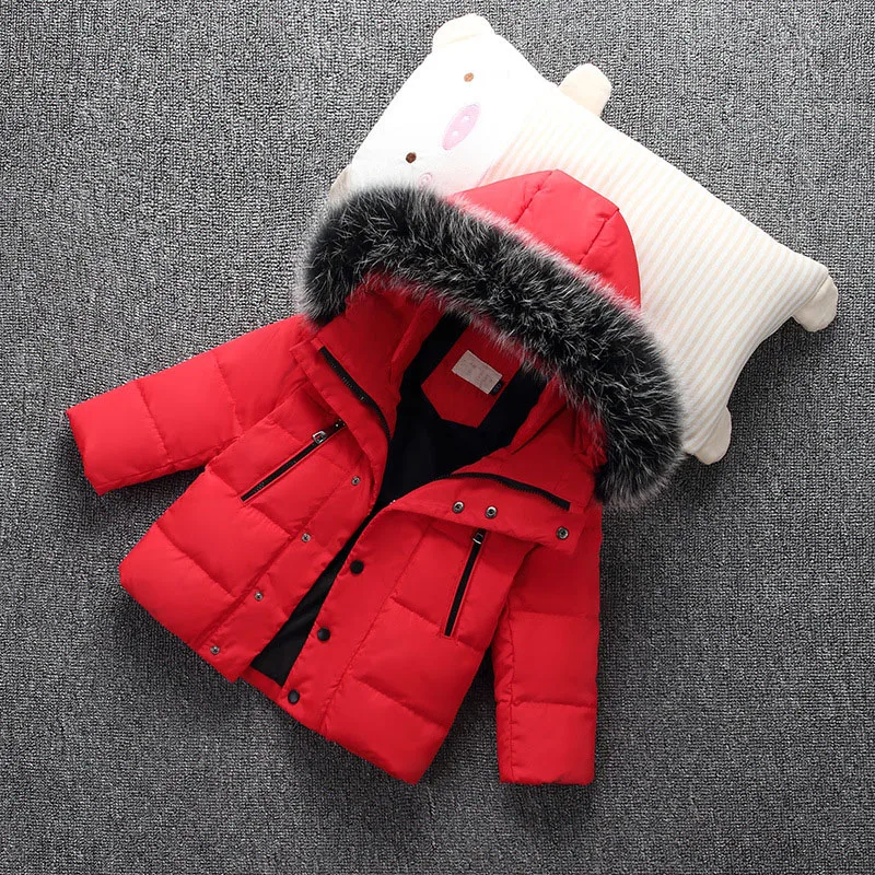 

FYYIYI2018Winter New Girl Short Down Jacket Thick Scorpion Fur Collar Boys Hooded Down Jacket