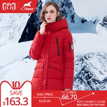ICEbear 2018 New Women Winter Jacket Coat Slim Winter Quilted Coat Long Style Hood Slim Parkas