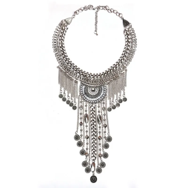 ZA модное ожерелье с длинной кисточкой, ожерелье с подвеской, серебряное золото, монета, металлическая Макси кисточка, массивное ожерелье для женщин, подарок YN1091