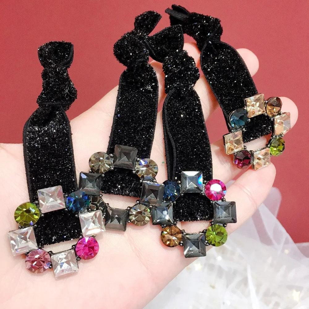 

Korea Spring New Style Flower Crystal Elastic Hair Bands Diamond Hair Accessories Hair Bows Rubber Band Hair Ring Gum For Women