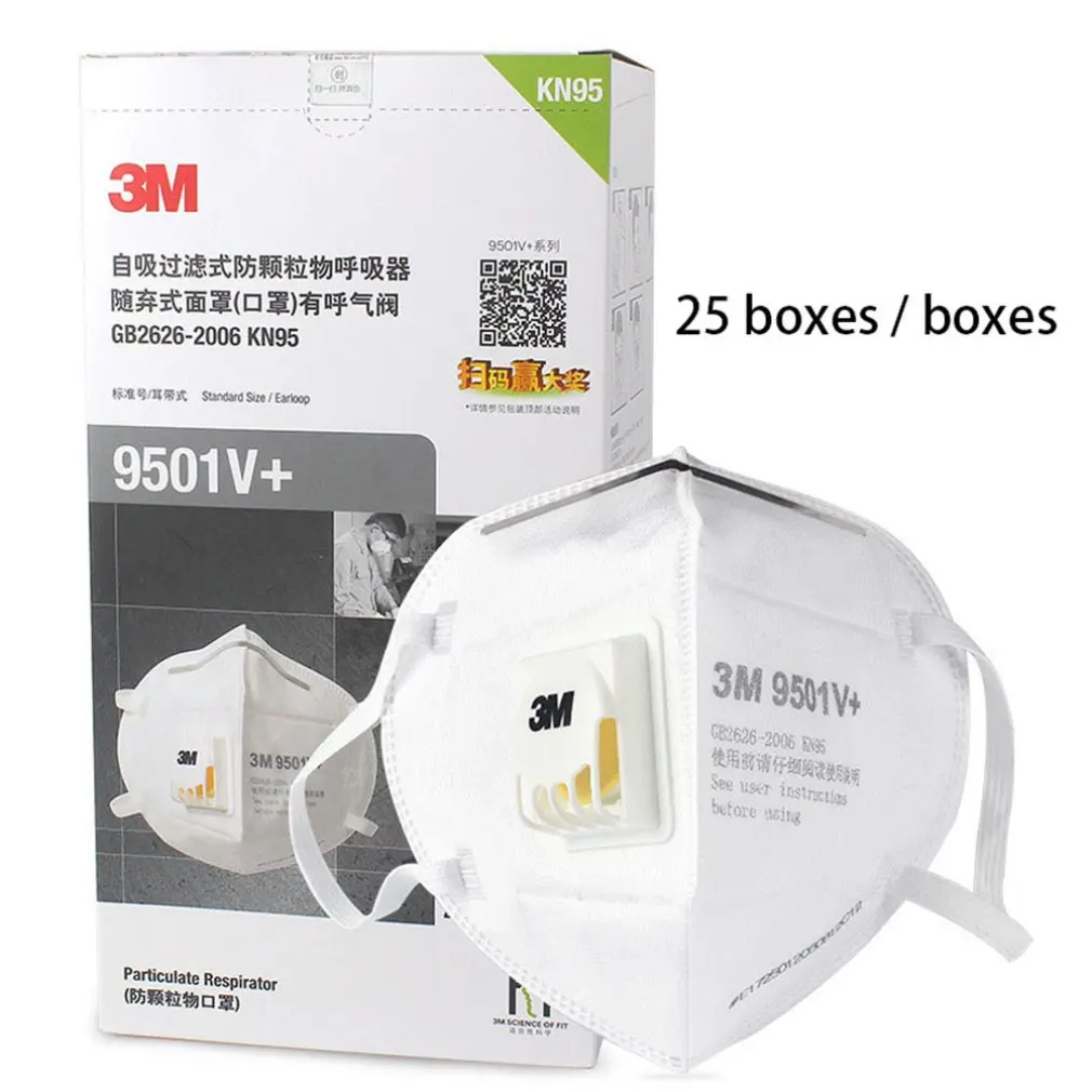 

25PCS 3M 9501V N95 Mouth Dust Respirator Folding Protection Mask Hanging Ear Single piece with Exhalation Valve Filter 2019
