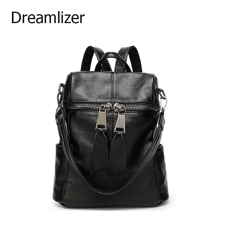 Dreamlizer Genuine Leather Backpack Real Leather Preppy Style School Backpack Female Cowhide Leather Women Bag Brand