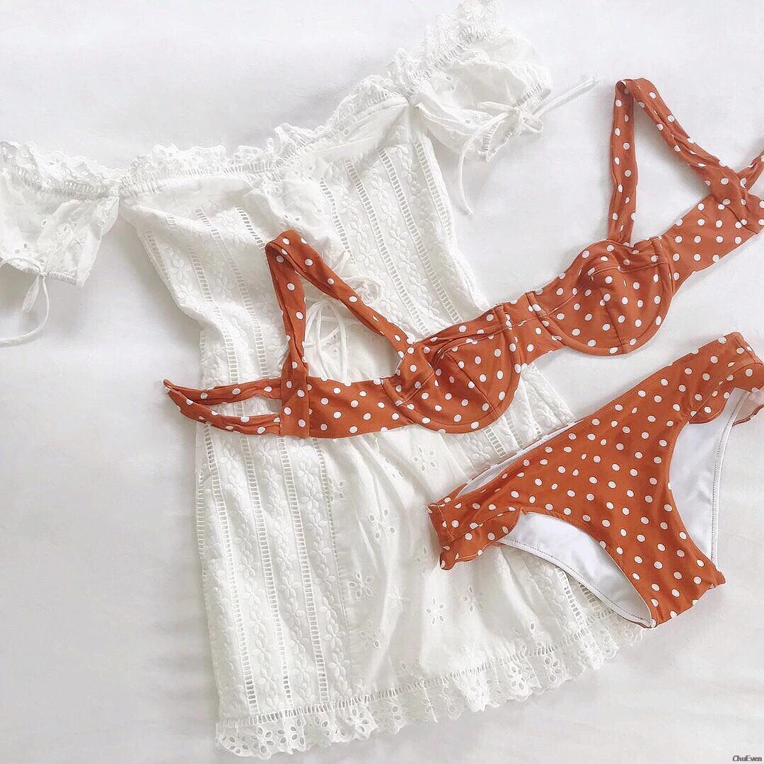 Cotton Orange Dot Brazilian Bikini Swimsuit Two Pieces Swimming Suits