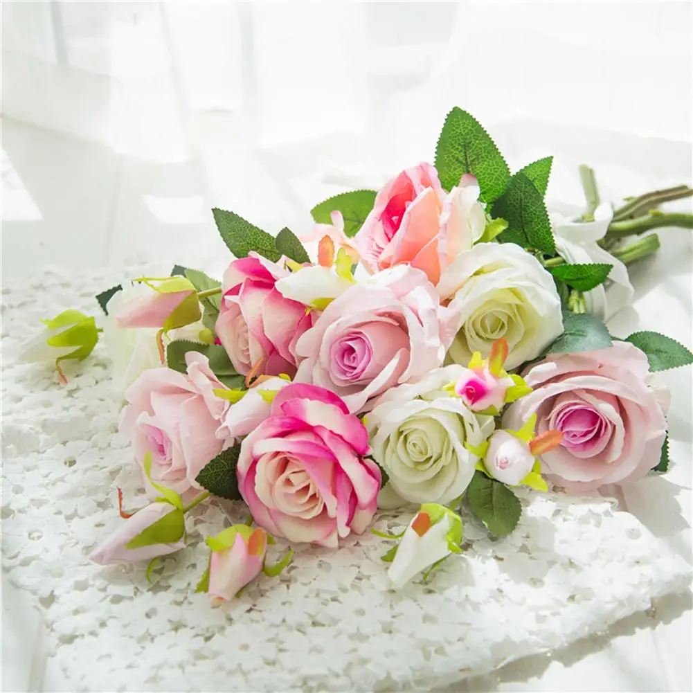 8 Colors Artificial Flowers Simulation Rose Flower Single Branch 2 Head