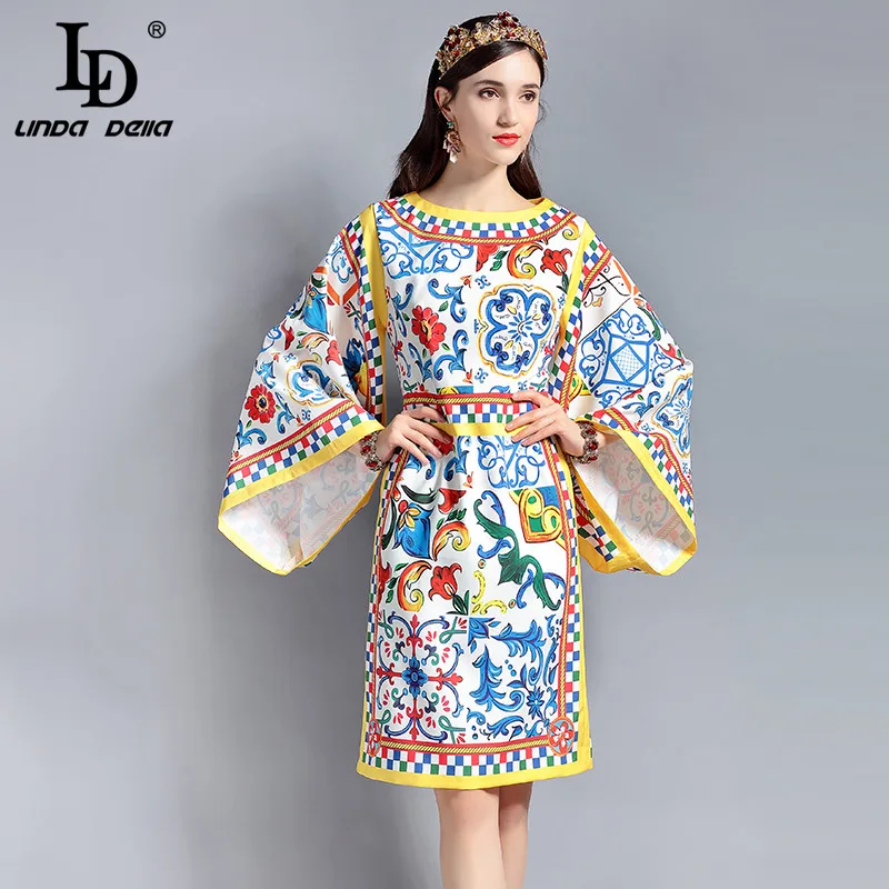 

LD LINDA DELLA New Fashion Runway Designer Dress Plus size Women's Loose Long sleeve gorgeous Floral Print Casual Dress