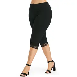 AZULINA плюс Размеры кружева Панель леггинсы Для женщин брюки летние Однотонные эластичные Высокая талия узкие брюки женские одежда леггинсы