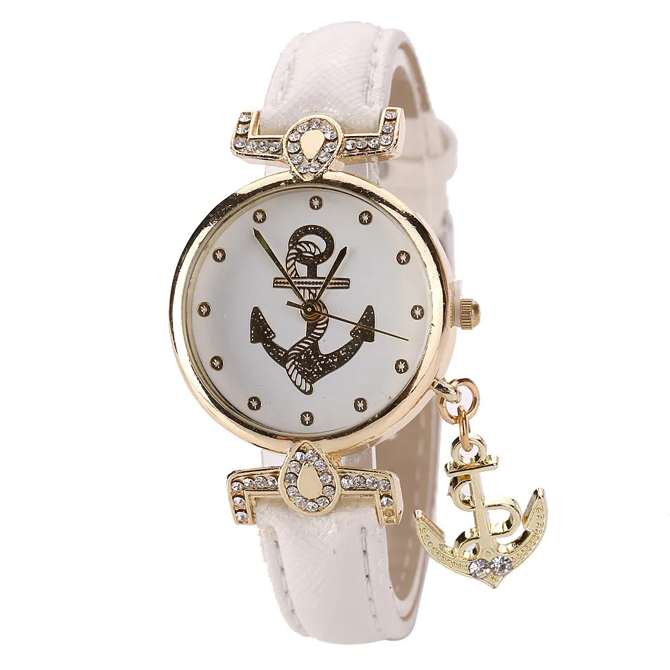 Lovesky,, брендовые модные женские часы, ретро стиль, цветок, якорь, кожаный ремешок, Кварцевые аналоговые наручные часы, relogio, часы для девушек, подарок - Цвет: Белый