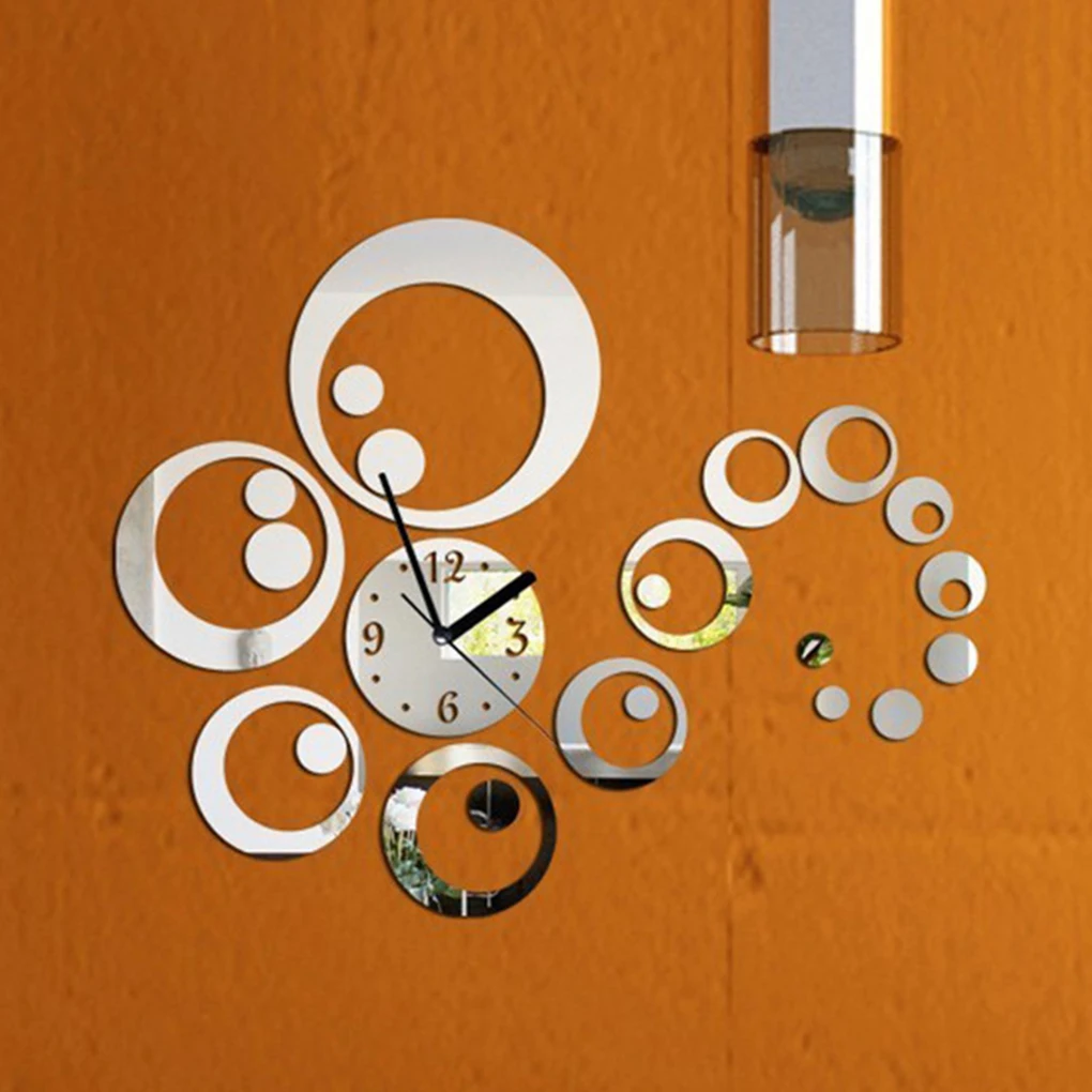 3D Modern Circles Mirror Wall Clock Watches Wall Stickers Mirror Wall