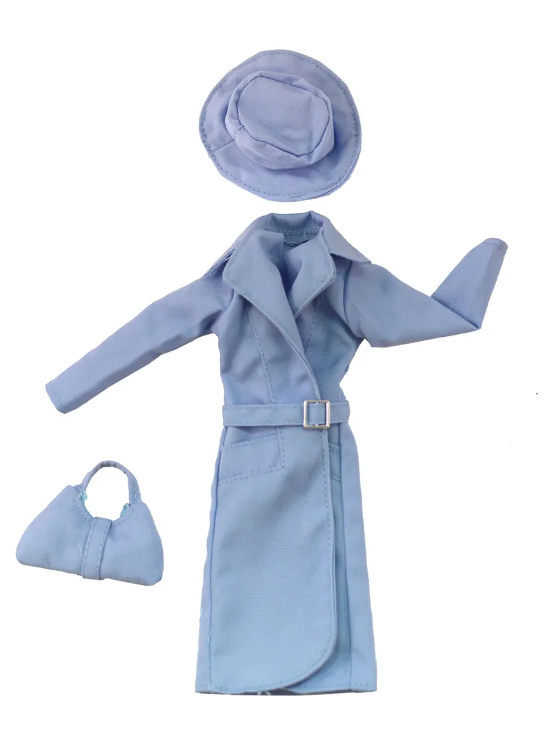 New Red Long trench Coat Hat Belt set Winter Wear Christmas Suit Outfit Clothes For 1/6 BJD Xinyi Barbie FR ST Doll Gift