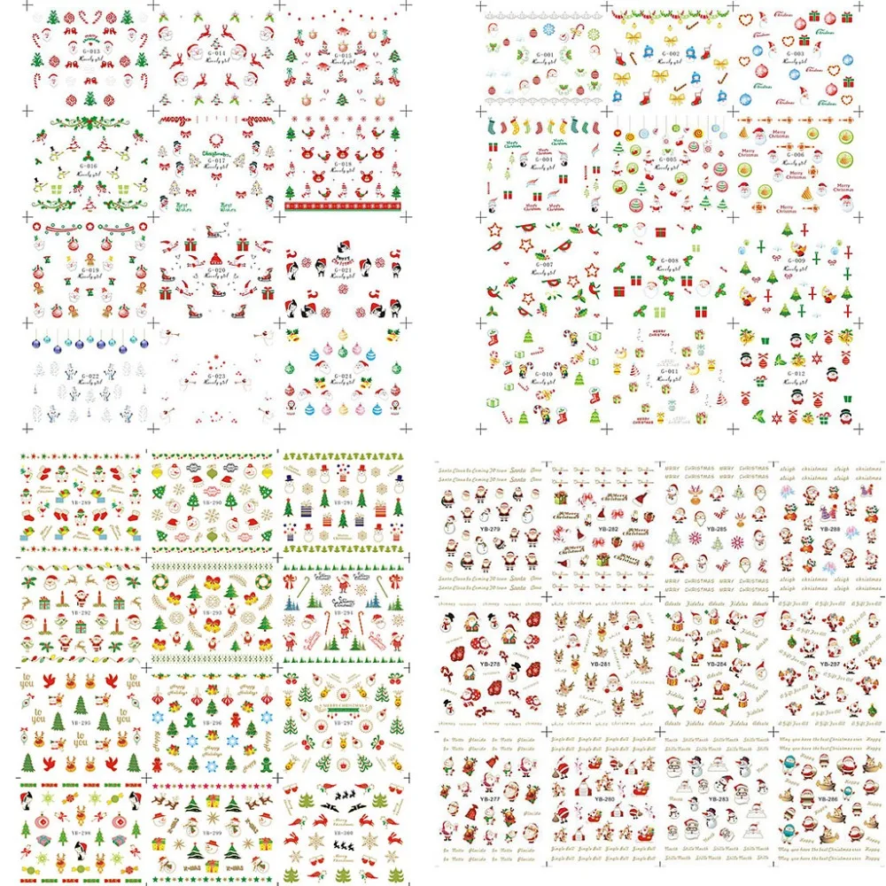 

12 Sheets Christmas 3D DIY Nail Art Stickers Decals Cute Cartoon Snowflake Snowman Tattoo Manicure Decoration Self-Adhesive Rand