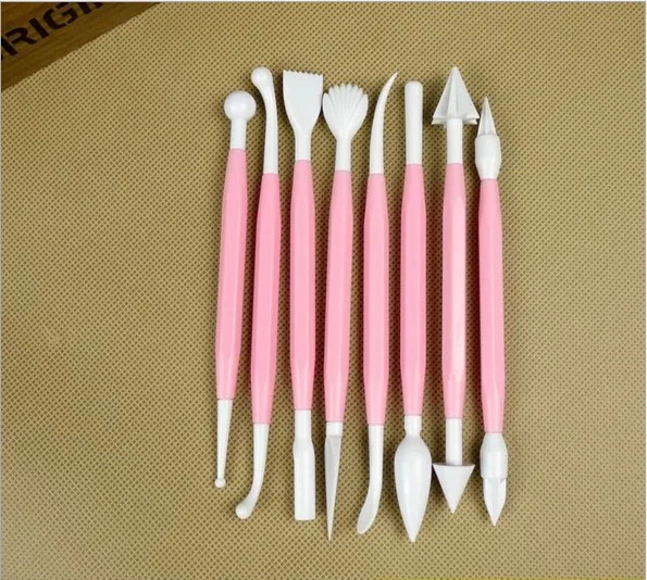 

8Pcs/Set Fondant Cake Decorating Flower Modelling Tools Craft Clays Sugarcraft Tool Cutter Yellow Pink Color Z554
