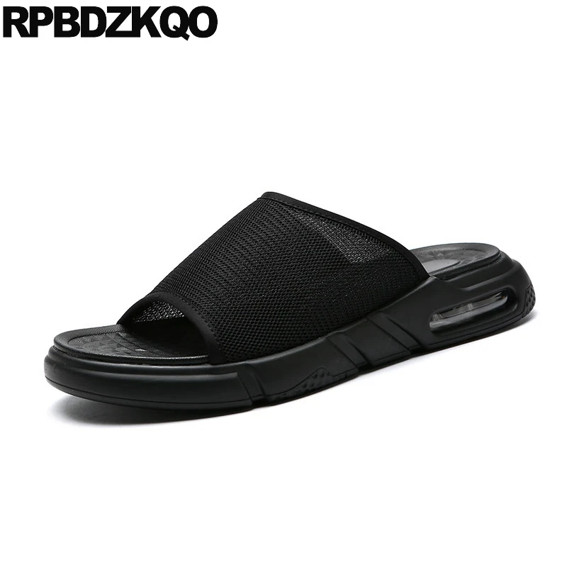 

Mesh Shoes Slip On Designer Beach Slippers Casual Black Mens Sandals 2018 Summer Outdoor Flat Fashion Open Toe Men Slides