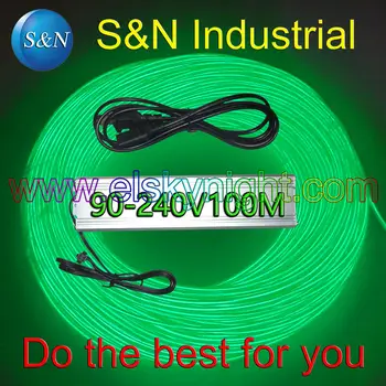 

Green 100M Flexible Wire Rope Tube Neon Light with 100-240V AC inverter for holiday,party,festival and house decoration free EMS