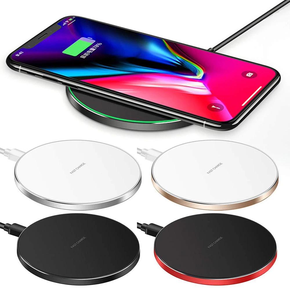 

Alloy Super slim Fast Qi Wireless Charger Charging Pad for Sansung Galaxy S9 S8 Plus Note 8 IPhone X 8 Quick Charger Induction