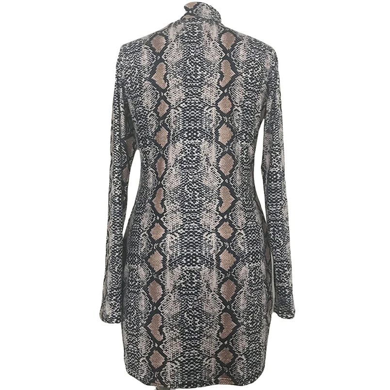 Snake Skin Print long Sleeve Dress 2018 Autumn Spring Women Sexy Party Mini Bodycon Snakeskin Turtleneck Short dresses F#N09 (6)