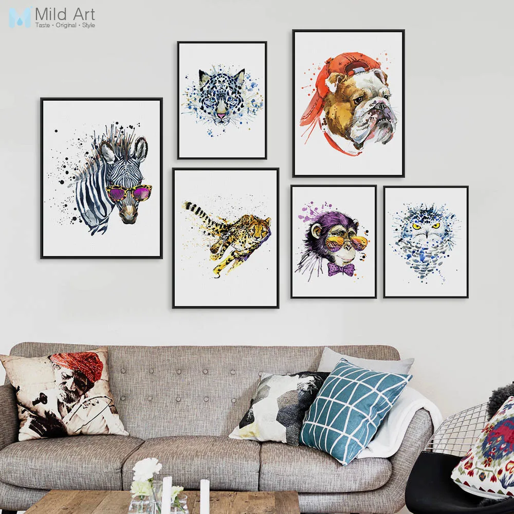 Watercolor Minimalist Fashion Animals Zebra Lion Bug Prints Poster Living Room Wall Art Pictures Home Decoration Canvas Painting | Дом и сад