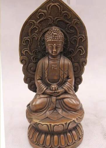 

bi002740 7"Old Tibet Buddhism Bronze Sakyamuni Shakyamuni Amitabha Buddha Statue