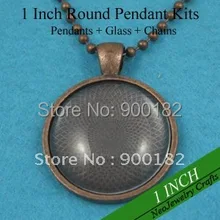 200 Наборы для ухода за кожей под старину Медь Цепочки и ожерелья Наборы для ухода за кожей: 25 мм Круг Подвеска Лотки+ 25 мм Стекло Кабошоны+ 24 дюйм(ов) мяч цепи Цепочки и ожерелья s