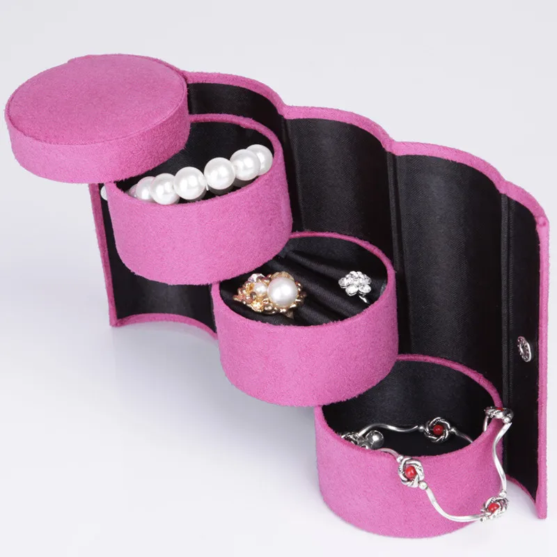 

3 Layers Jewelry Boxes Display Gift Box Cylinder Organizer Flannel Round Portable Travel Storage Makeup Carrying Case