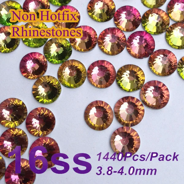 

Free Shipping Nail Art Rhinestone Rainbow Color SS16(3.8-4.0mm) 1440pcs/pack Non Hotfix Flatback Crystal Stones