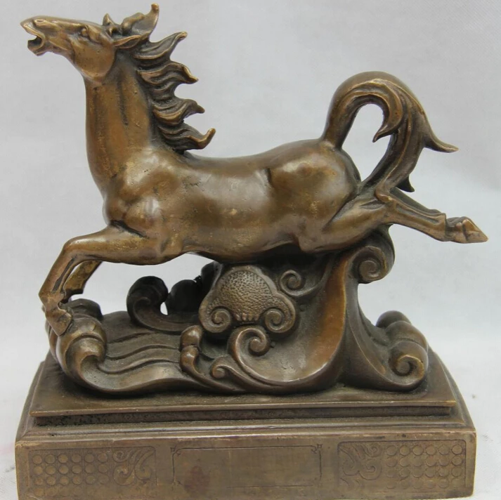 

USPS to USA S2812 9 China Folk Old Brass Copper Feng Shui Lucky Zodiac Gallop Fly Horse Art Statue B0401