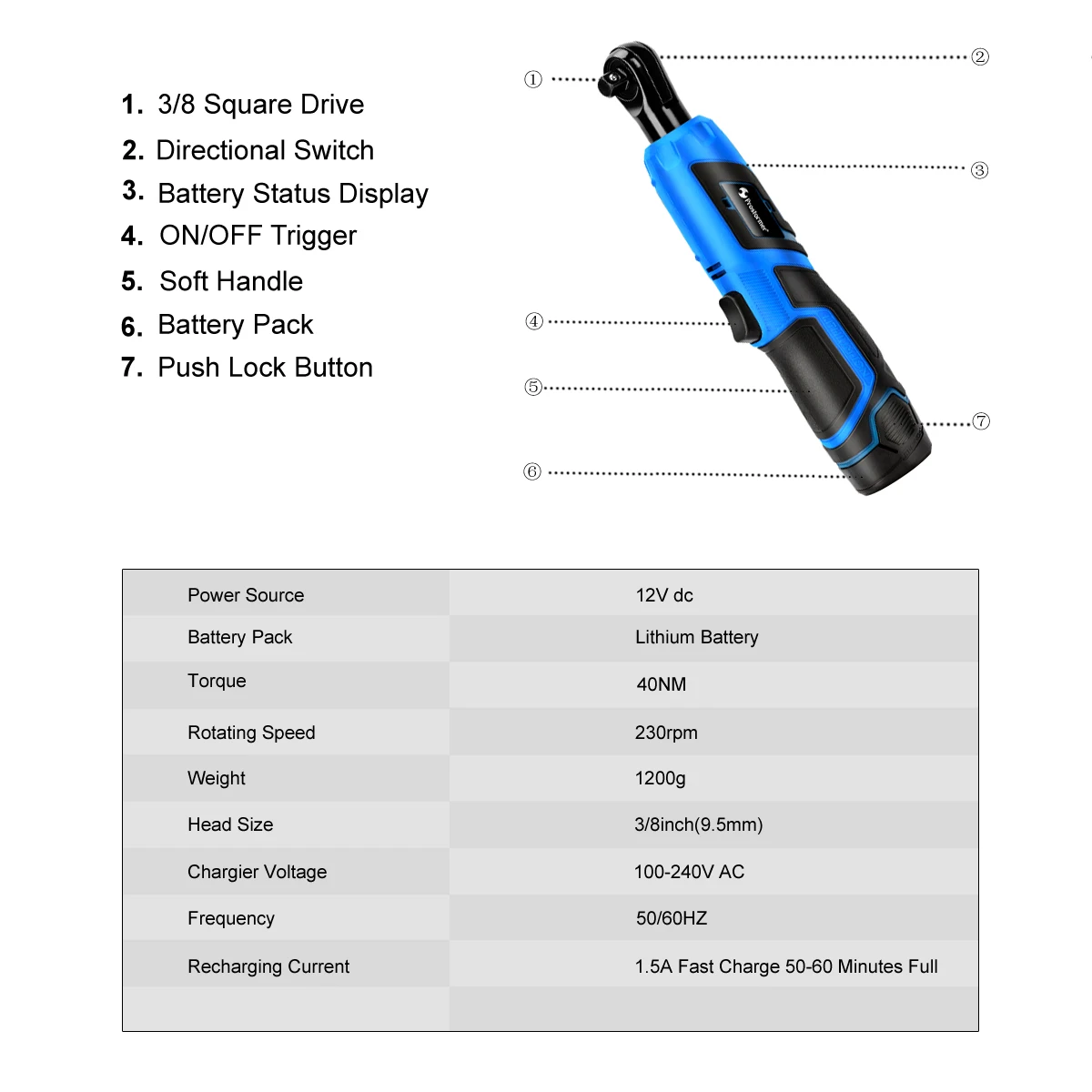 PROSTORMER 12V Electric Wrench Kit 3/8 Cordless Ratchet Wrench Rechargeable Scaffolding 40NM Torque Ratchet With Sockets Tools