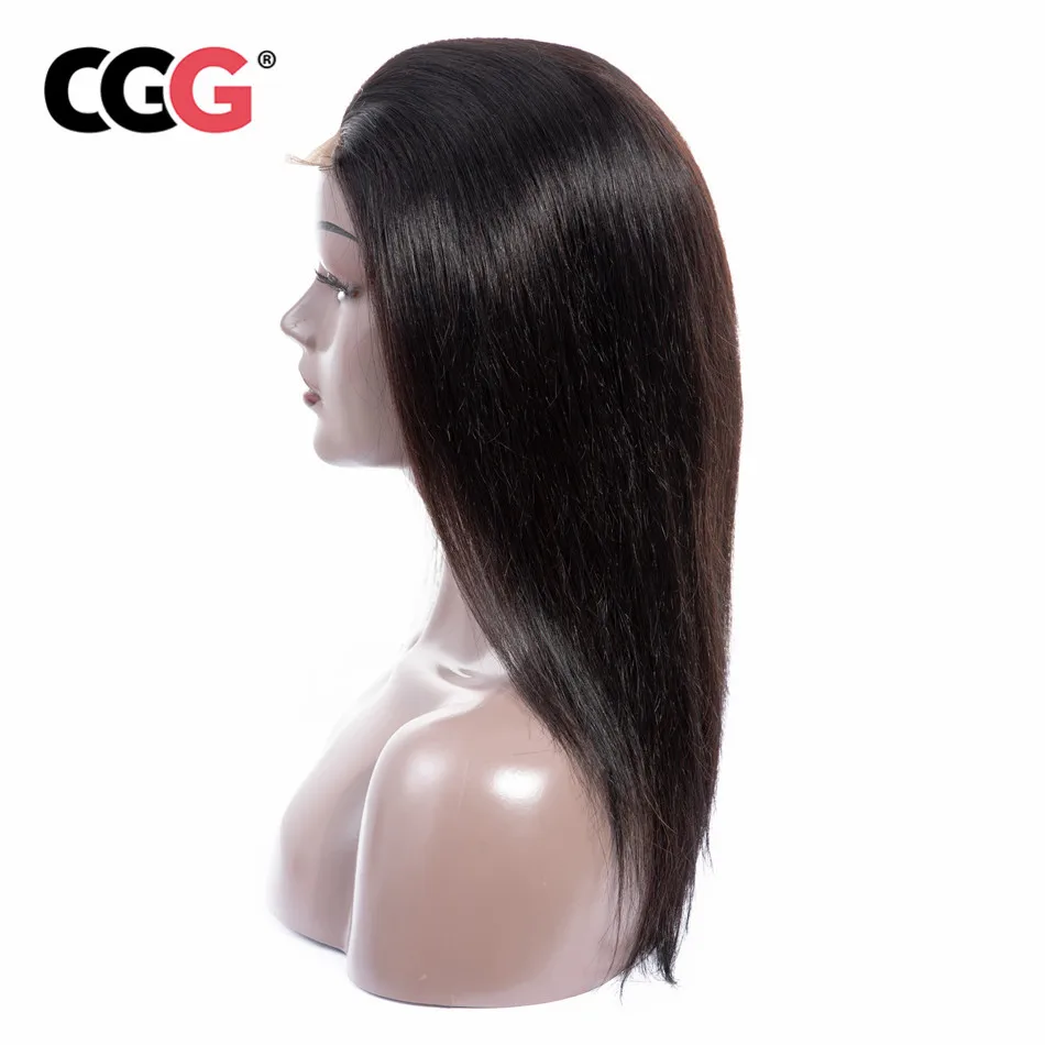 CGG Hair Wigs 4*4 Lace Closure Human Hair Wigs Mongolian Straight Hair Non-Remy Human Hair Natural Color 10-22 Inch adjustable -