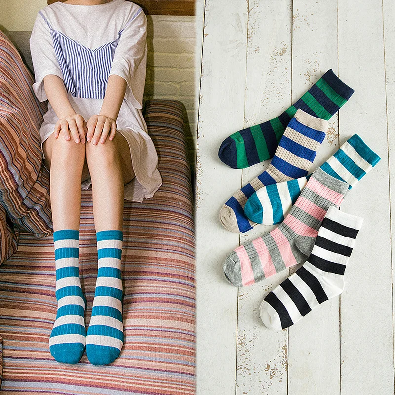 10 Pairs /lot College Style Striped Fashion Socks Women Footprints Cute