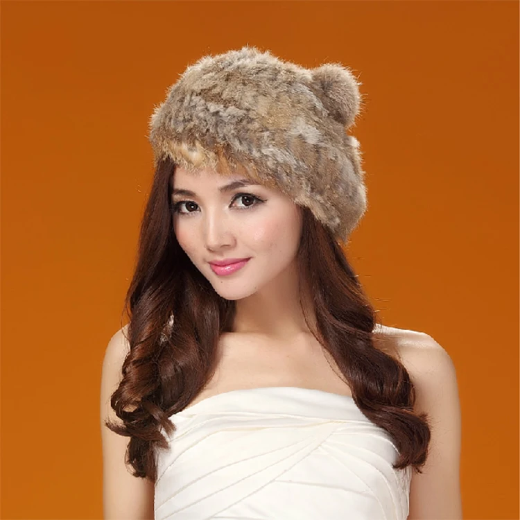 

Real Rabbit Fur Cap, Natural Rabbit Fur Knitted Women's Hat, Genuine Fur SU-14062 Free Shipping