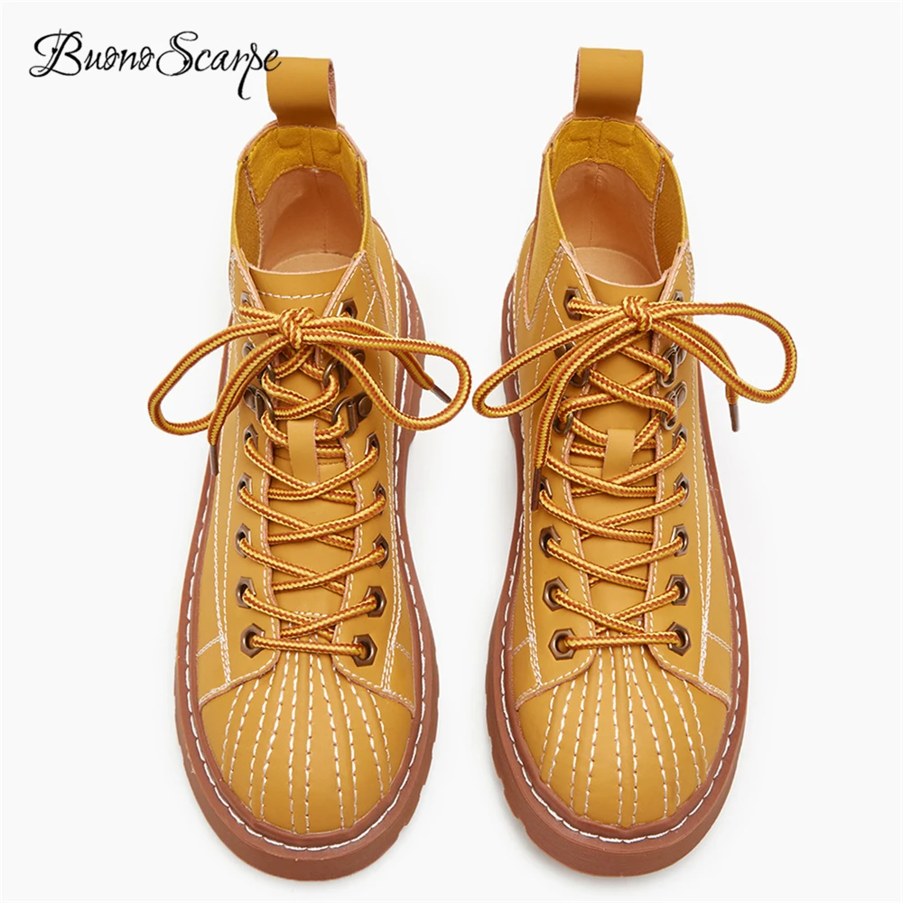 

BuonoScarpe Retro Women Lace Up Platform Sneakers Round Toe Sewing High Top Shoes Casual Fashion Sneaker Shoes Chelsea Boots Hot