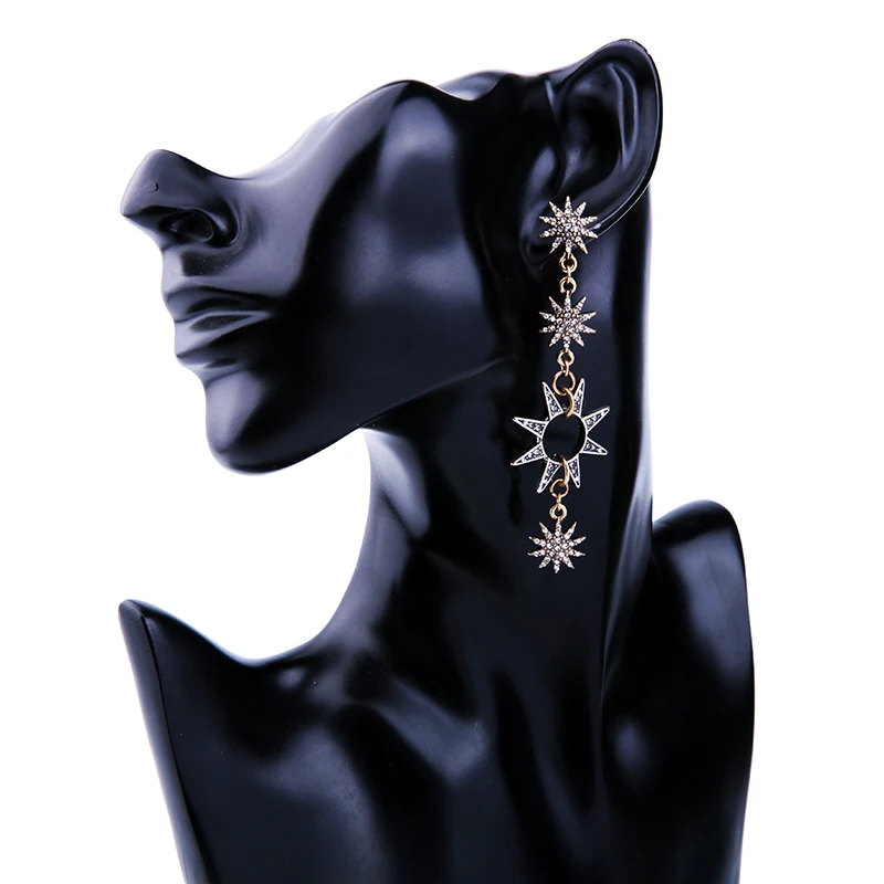 KISS ME Asymmetric Rhinestone Stars Earrings New Design Long Drop Earrings for Women Luxury Jewelry
