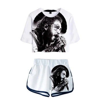 

Post Malone 3D Two Pieces Short-sleeved T-shirt + Shorts 2019 American Singer Hot Dew Belly Two Pieces Of Suit Women XS-2XL