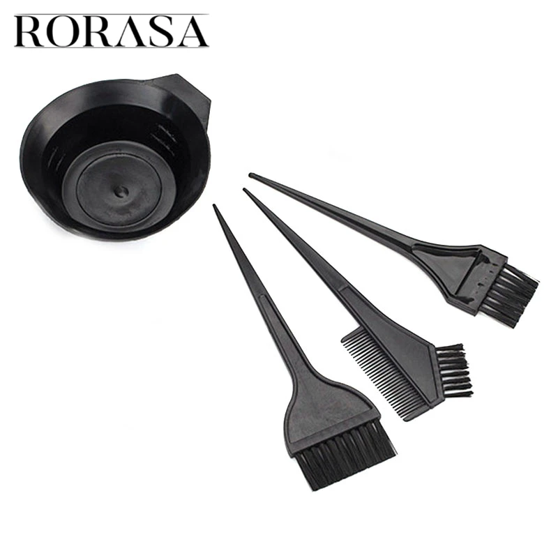 4Pcs/Set Hair Dye Colouring Brush Comb Black Plastic Mixing Bowl Barber Salon Hairdressing Hair Coloring Kits Pro Styling Tools