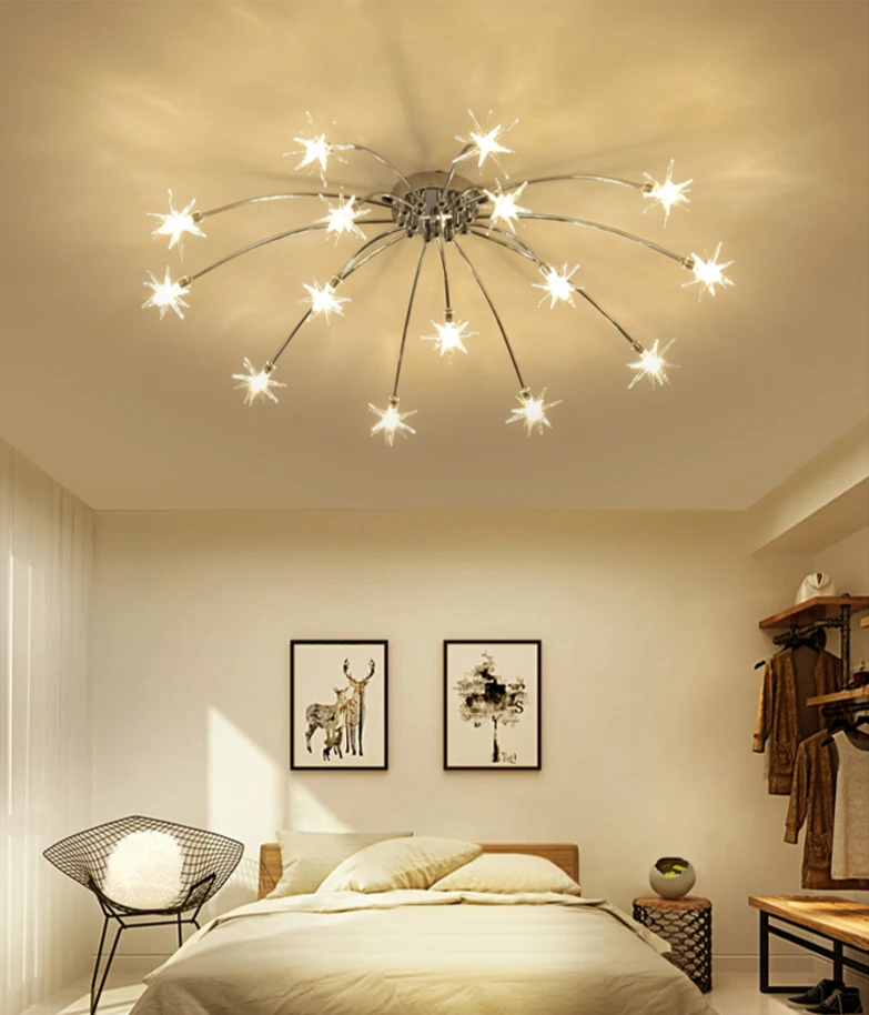 Sala de Estar Norbic Criativo Cromo Ferro Flor g4 Lâmpada Led Lustres Casa Deco Vidro Claro Estrela Chanderlier Iluminação 19 led lustres casa deco sala de estar
