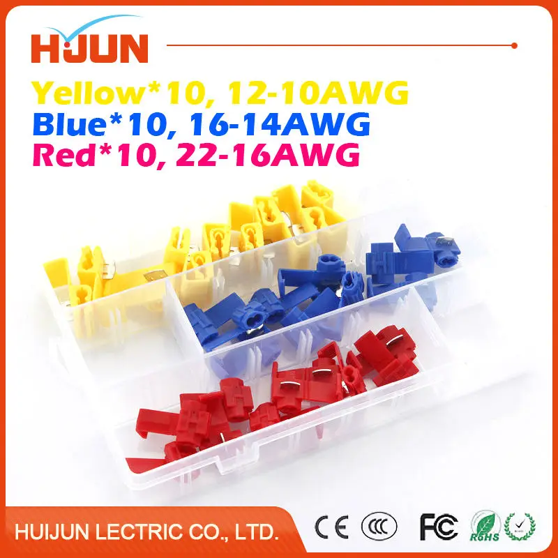 

30pcs/lot Red Blue Yellow Scotch Lock Quick Splice Connector Cable Joiner Crimp Terminal Soft Wire 22-16AWG 16-14AWG 12-10AWG
