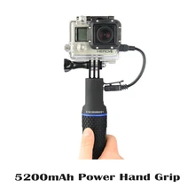 5200mAh Portable External Power hand grip additional battery life for Gopro 3 3+ 4 Xiaomi Yi Cam SJ4000 Can connect with tripod