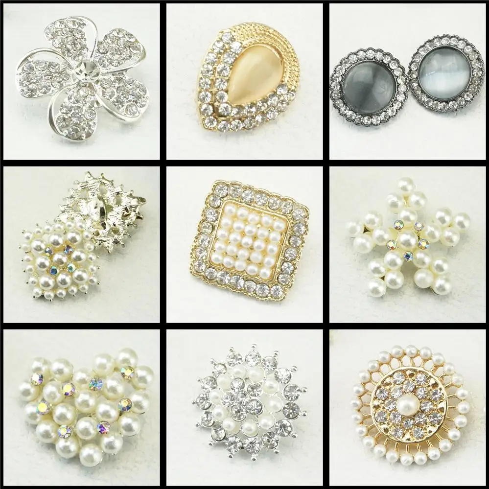 

flower pearl covered embellishment Beautiful Silver Plated Faux Pearl Clear Glass Buttons,10Yc785